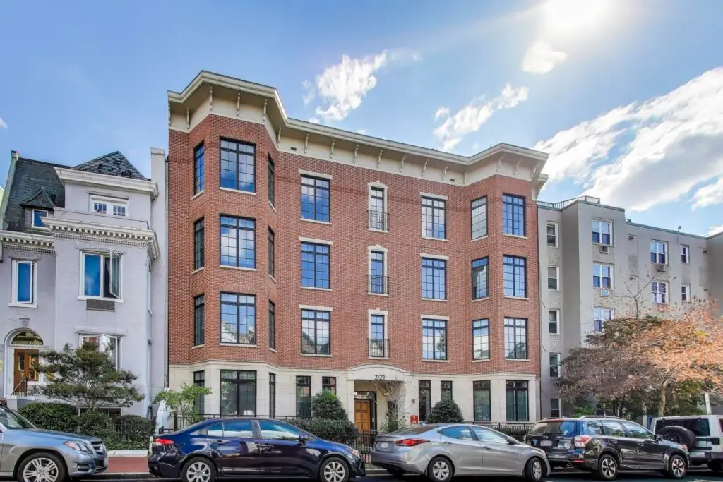 The Pacifica Condominium building exterior at 2122 N St NW, Washington, DC 20037. By Wardman Residential