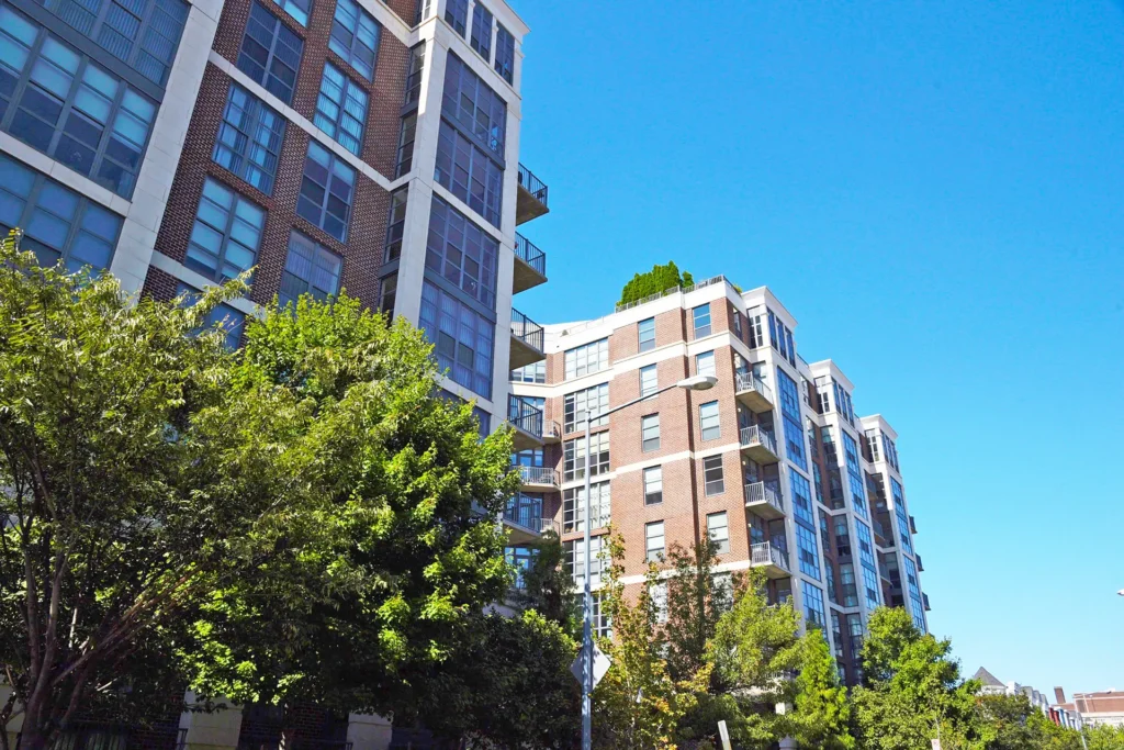 Street view of 2020 Lofts condominium with balconies and roof deck on 12th Street NW in the U Street Corridor, Washington DC