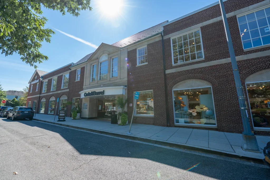 Crate & Barrel storefront with arched display windows on Massachusetts Avenue NW near American University Park, Washington, DC