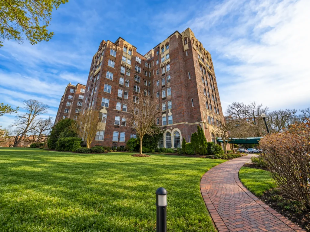 Brick Tower and Front Lawn — The Westchester, Cathedral Heights, Washington, DC